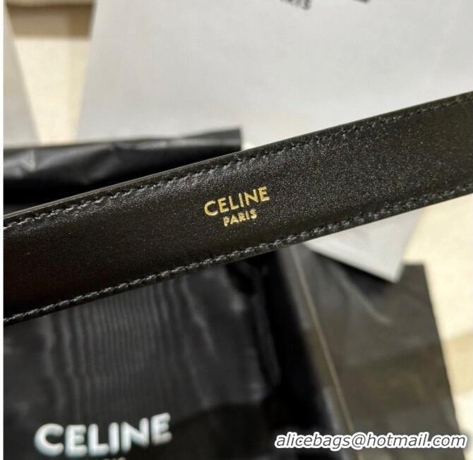 Cheap Celine Calfskin Leather Belt 2.5cm with Gold Triomphe Logo Buckle CE011001 Black 2025