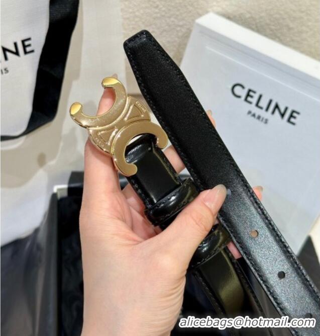 Cheap Celine Calfskin Leather Belt 2.5cm with Gold Triomphe Logo Buckle CE011001 Black 2025
