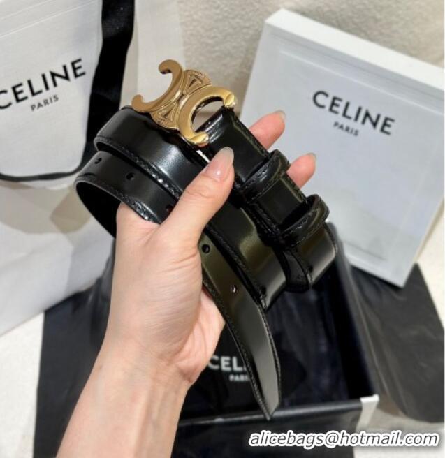 Cheap Celine Calfskin Leather Belt 2.5cm with Gold Triomphe Logo Buckle CE011001 Black 2025