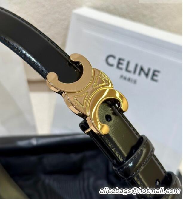 Cheap Celine Calfskin Leather Belt 2.5cm with Gold Triomphe Logo Buckle CE011001 Black 2025