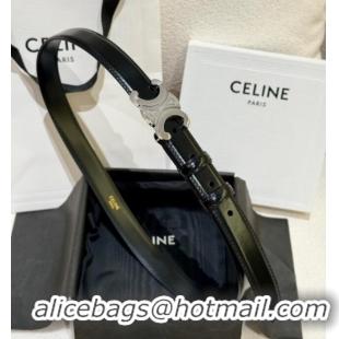 Good Taste Celine Calfskin Leather Belt 2.5cm with Silver Triomphe Logo Buckle CE011001 Black 2025