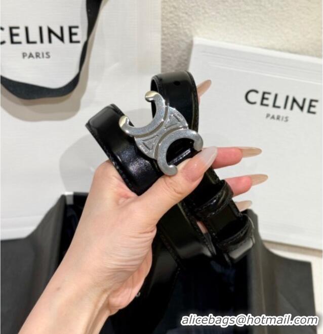 Good Taste Celine Calfskin Leather Belt 2.5cm with Silver Triomphe Logo Buckle CE011001 Black 2025