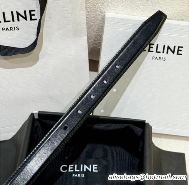 Good Taste Celine Calfskin Leather Belt 2.5cm with Silver Triomphe Logo Buckle CE011001 Black 2025