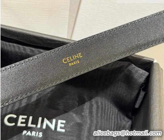 Good Taste Celine Calfskin Leather Belt 2.5cm with Silver Triomphe Logo Buckle CE011001 Black 2025
