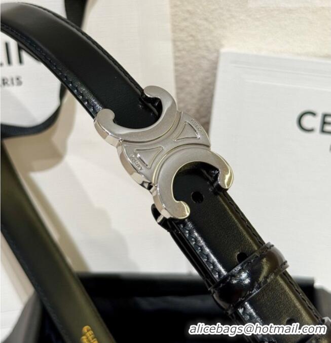 Good Taste Celine Calfskin Leather Belt 2.5cm with Silver Triomphe Logo Buckle CE011001 Black 2025
