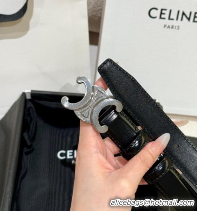 Good Taste Celine Calfskin Leather Belt 2.5cm with Silver Triomphe Logo Buckle CE011001 Black 2025