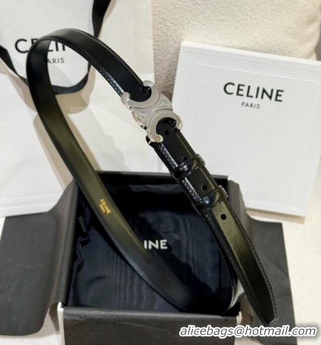 Good Taste Celine Calfskin Leather Belt 2.5cm with Silver Triomphe Logo Buckle CE011001 Black 2025