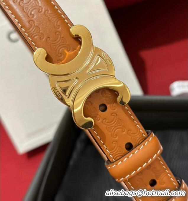 Top Quality Celine Embossed Leather Belt 2.5cm with Gold Triomphe Logo Buckle CE011002 Brown 2025
