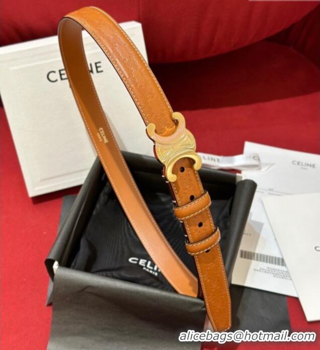Top Quality Celine Embossed Leather Belt 2.5cm with Gold Triomphe Logo Buckle CE011002 Brown 2025