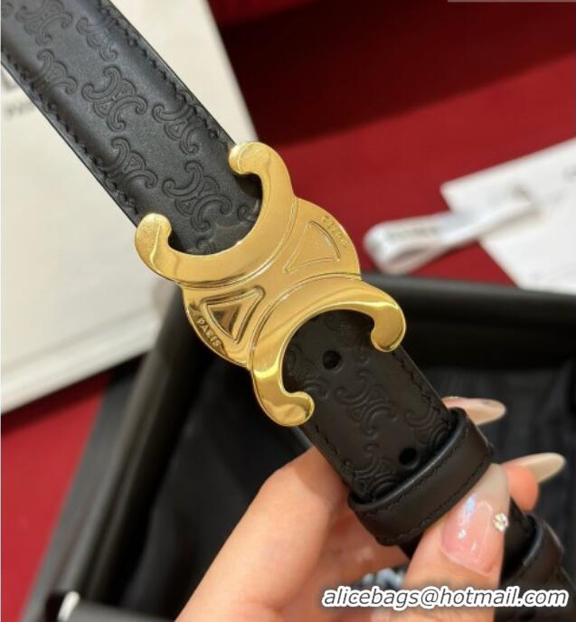 Shop Promotional Celine Embossed Leather Belt 2.5cm with Gold Triomphe Logo Buckle CE011002 Black 2025