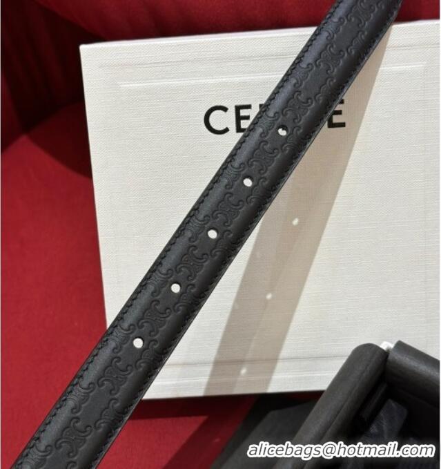 Shop Promotional Celine Embossed Leather Belt 2.5cm with Gold Triomphe Logo Buckle CE011002 Black 2025