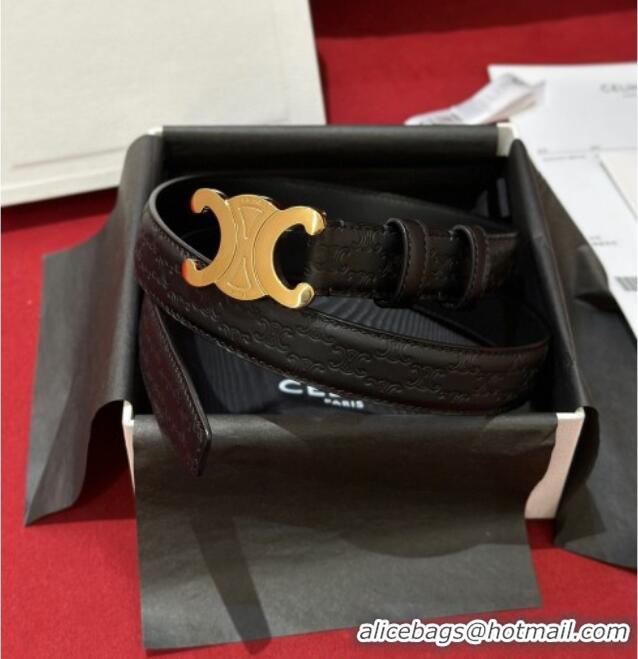 Shop Promotional Celine Embossed Leather Belt 2.5cm with Gold Triomphe Logo Buckle CE011002 Black 2025