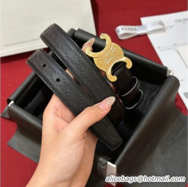Shop Promotional Celine Embossed Leather Belt 2.5cm with Gold Triomphe Logo Buckle CE011002 Black 2025