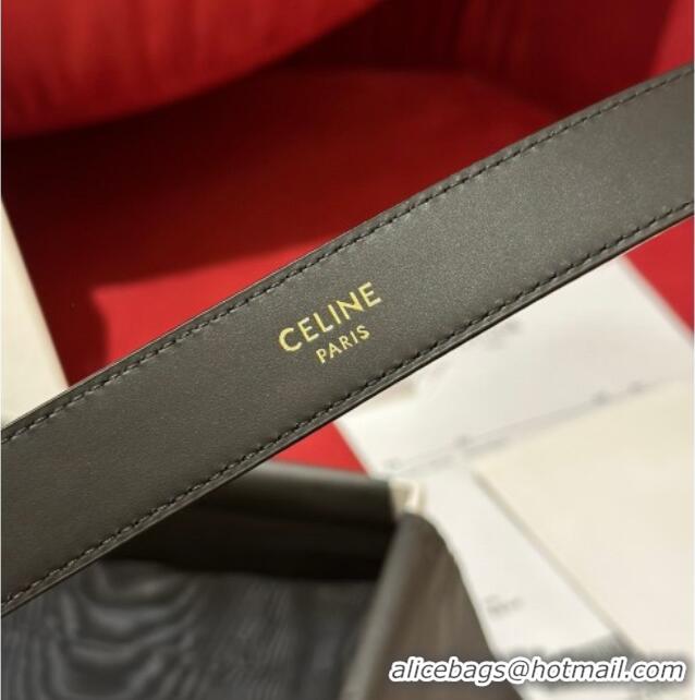 Shop Promotional Celine Embossed Leather Belt 2.5cm with Gold Triomphe Logo Buckle CE011002 Black 2025