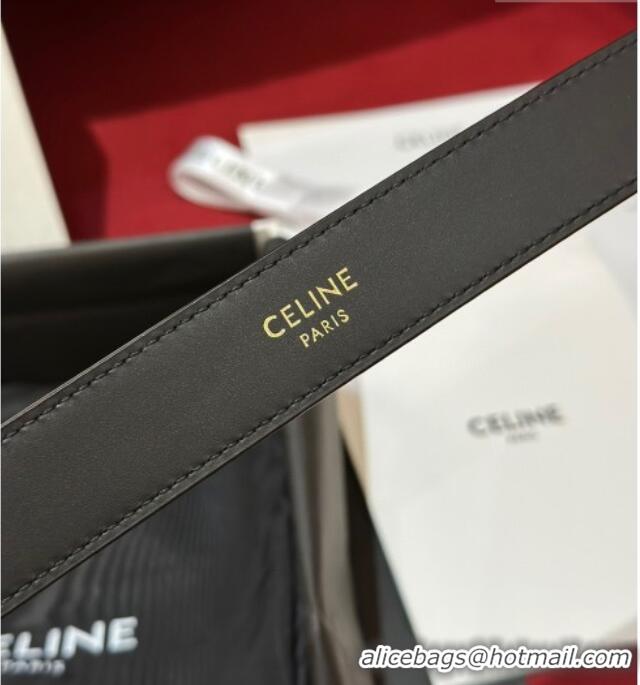 Super Quality Celine Embossed Leather Belt 2.5cm with Triomphe Logo Buckle CE011002 All Black 2025