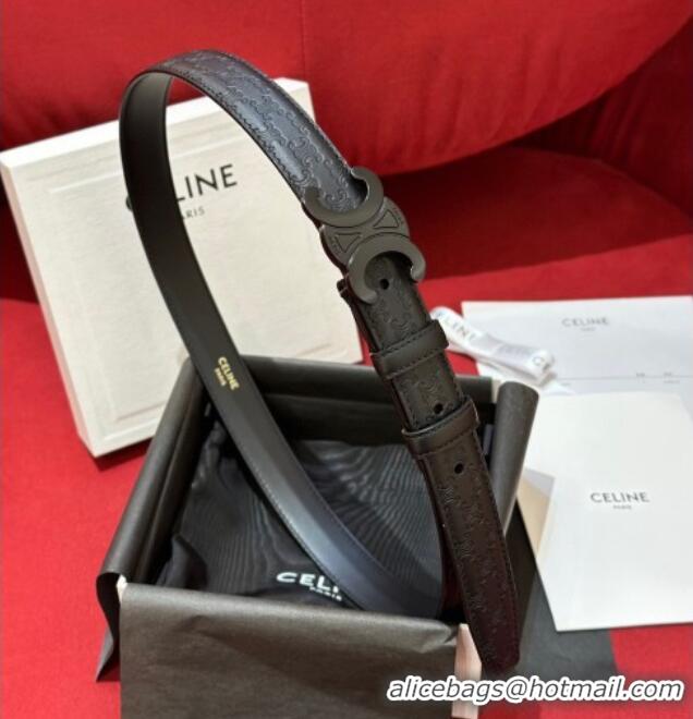 Super Quality Celine Embossed Leather Belt 2.5cm with Triomphe Logo Buckle CE011002 All Black 2025