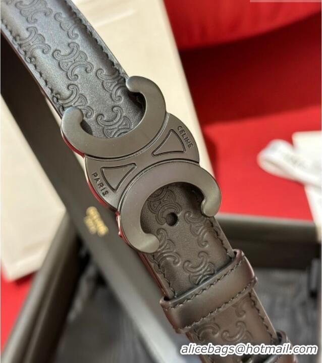 Super Quality Celine Embossed Leather Belt 2.5cm with Triomphe Logo Buckle CE011002 All Black 2025