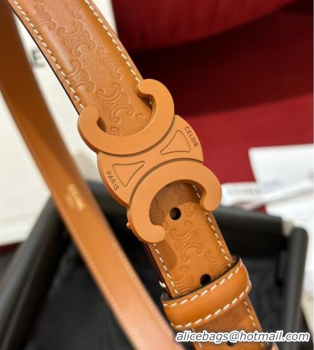 Promotional Celine Embossed Leather Belt 2.5cm with Triomphe Logo Buckle CE011002 All Brown 2025