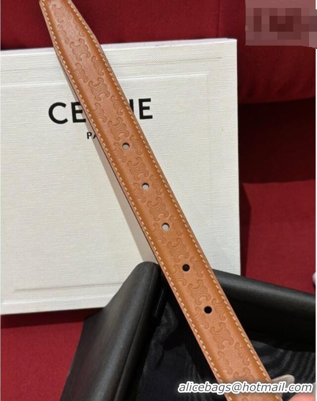 Promotional Celine Embossed Leather Belt 2.5cm with Triomphe Logo Buckle CE011002 All Brown 2025