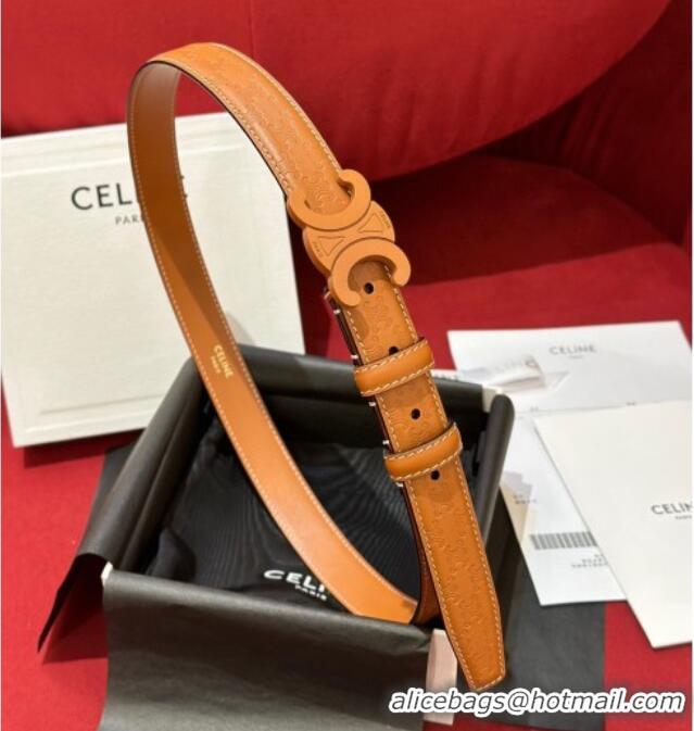 Promotional Celine Embossed Leather Belt 2.5cm with Triomphe Logo Buckle CE011002 All Brown 2025