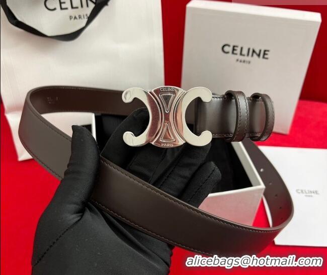 Buy Cheap Celine Calfskin Leather Belt 3cm with Triomphe Logo Buckle CE011003 Dark Brown 2025