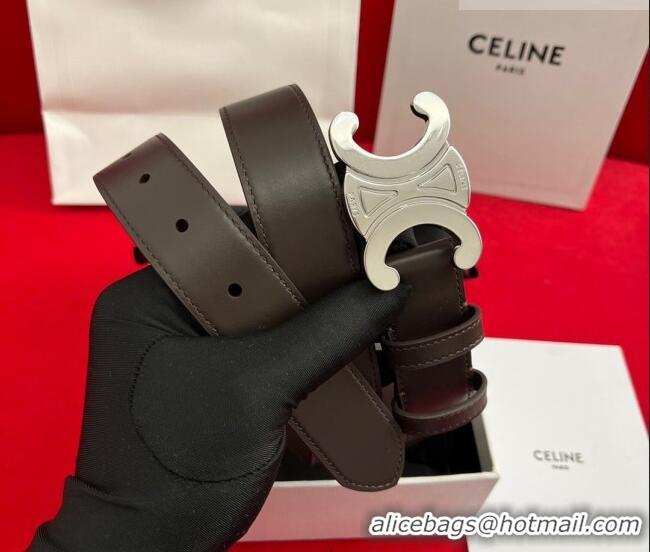 Buy Cheap Celine Calfskin Leather Belt 3cm with Triomphe Logo Buckle CE011003 Dark Brown 2025