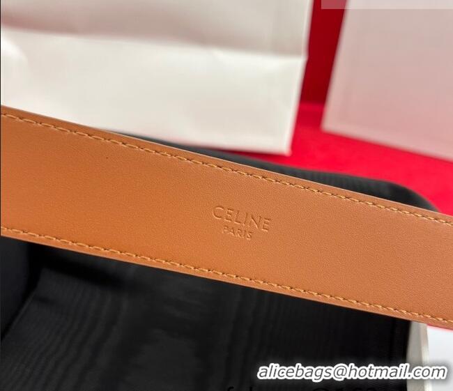 Good Taste Celine Calfskin Leather Belt 3cm with Triomphe Logo Buckle CE011003 Brown/Silver 2025