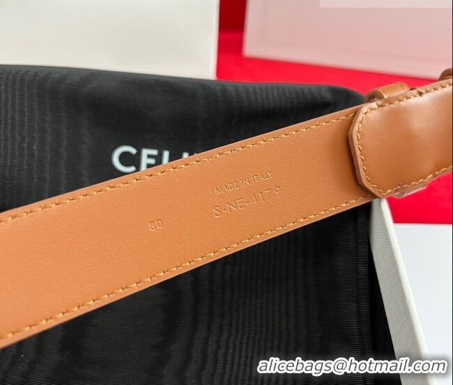 Good Taste Celine Calfskin Leather Belt 3cm with Triomphe Logo Buckle CE011003 Brown/Silver 2025