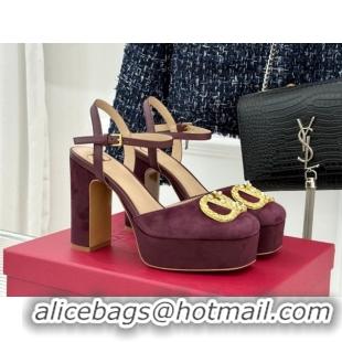 Unique Style Valentino VLOGO Signature Platform Pumps 11cm in Suede and Leather Dark Brown 0224023
