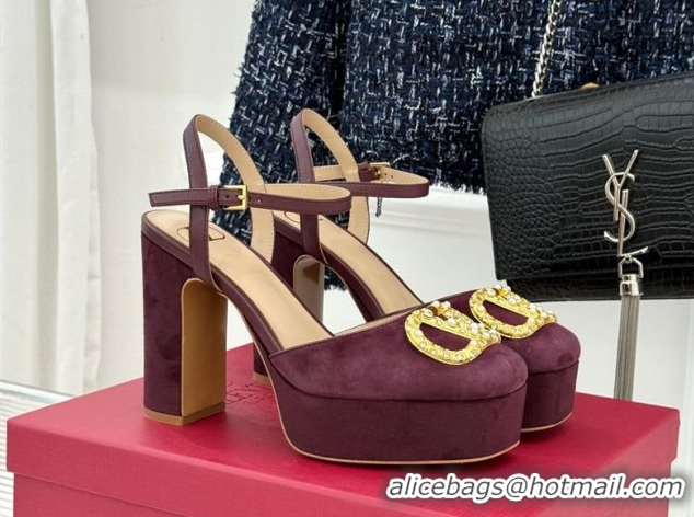 Unique Style Valentino VLOGO Signature Platform Pumps 11cm in Suede and Leather Dark Brown 0224023