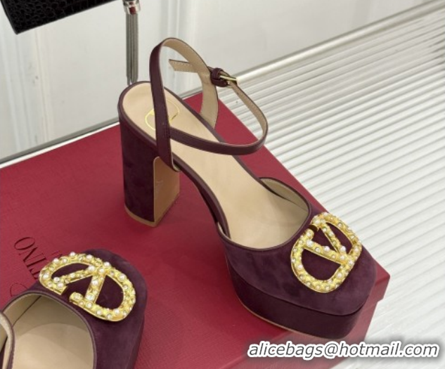 Unique Style Valentino VLOGO Signature Platform Pumps 11cm in Suede and Leather Dark Brown 0224023