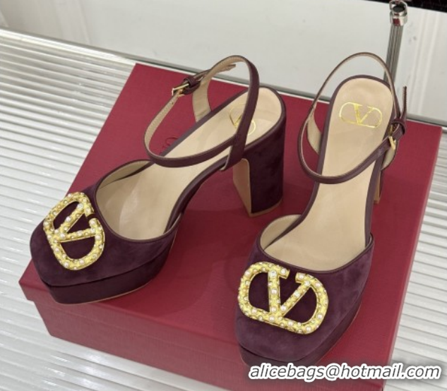 Unique Style Valentino VLOGO Signature Platform Pumps 11cm in Suede and Leather Dark Brown 0224023