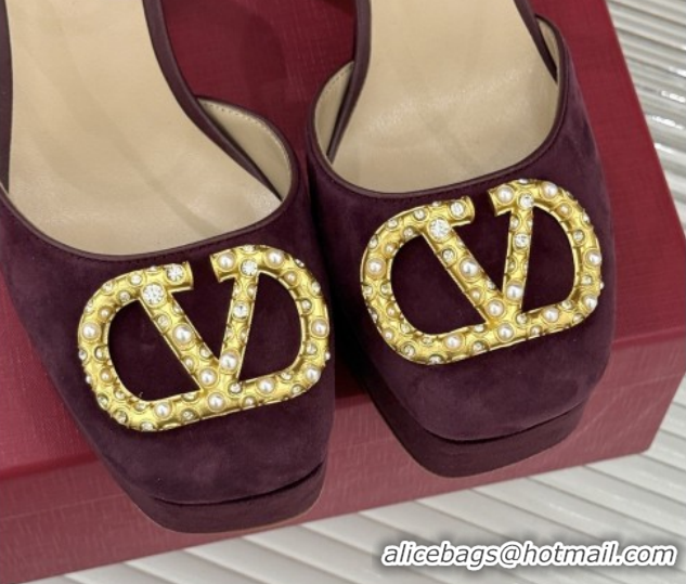 Unique Style Valentino VLOGO Signature Platform Pumps 11cm in Suede and Leather Dark Brown 0224023