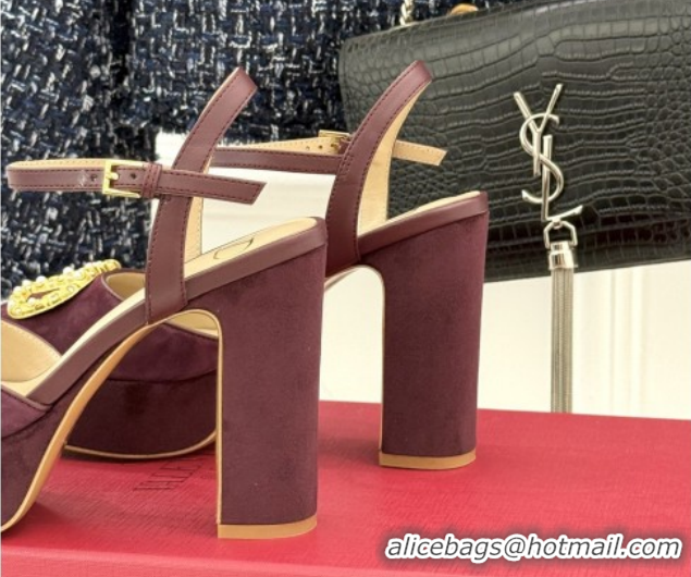 Unique Style Valentino VLOGO Signature Platform Pumps 11cm in Suede and Leather Dark Brown 0224023