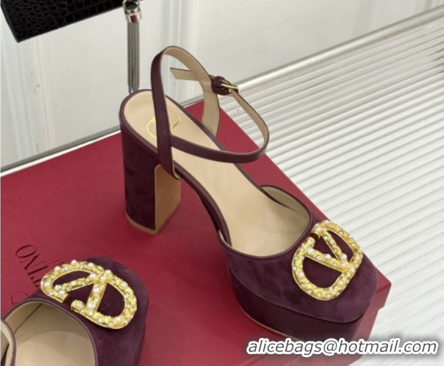 Unique Style Valentino VLOGO Signature Platform Pumps 11cm in Suede and Leather Dark Brown 0224023