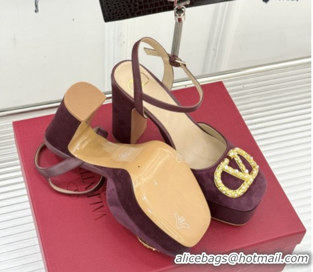 Unique Style Valentino VLOGO Signature Platform Pumps 11cm in Suede and Leather Dark Brown 0224023