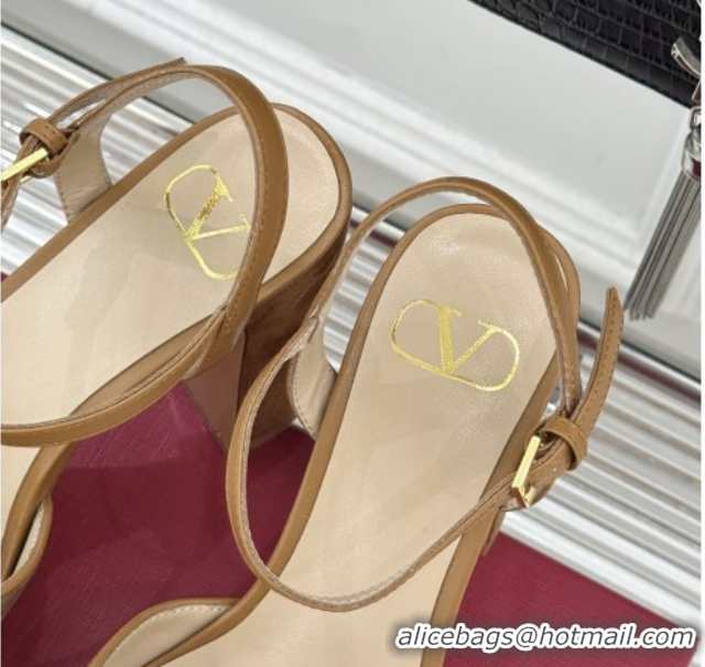 Cheap Price Valentino VLOGO Signature Platform Pumps 11cm in Suede and Leather Brown 0224024