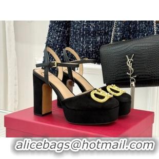 Cheap Price Valentino VLOGO Signature Platform Pumps 11cm in Suede and Leather Black 0224025