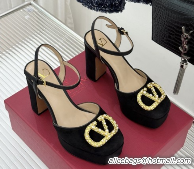 Cheap Price Valentino VLOGO Signature Platform Pumps 11cm in Suede and Leather Black 0224025