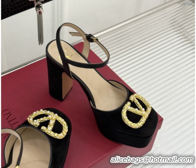 Cheap Price Valentino VLOGO Signature Platform Pumps 11cm in Suede and Leather Black 0224025