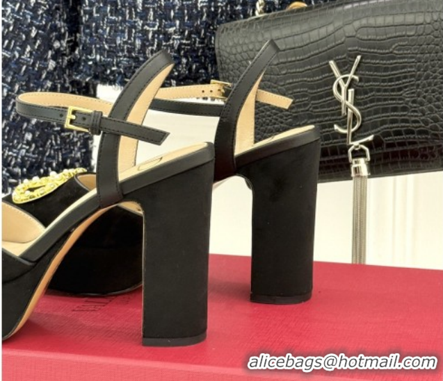 Cheap Price Valentino VLOGO Signature Platform Pumps 11cm in Suede and Leather Black 0224025