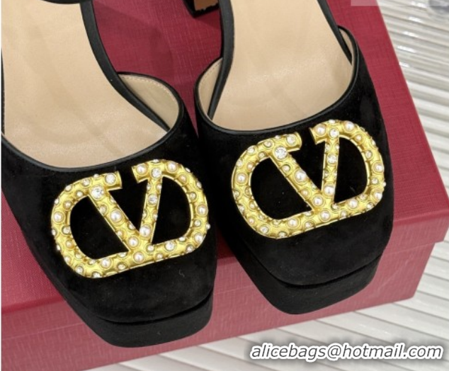 Cheap Price Valentino VLOGO Signature Platform Pumps 11cm in Suede and Leather Black 0224025