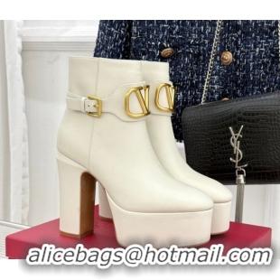 Good Looking Valentino VLOGO Signature Platform Ankle Boots 12.5cm in Calfskin Leather White 0224026