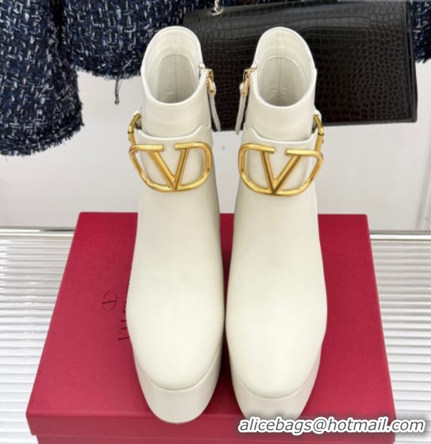 Good Looking Valentino VLOGO Signature Platform Ankle Boots 12.5cm in Calfskin Leather White 0224026