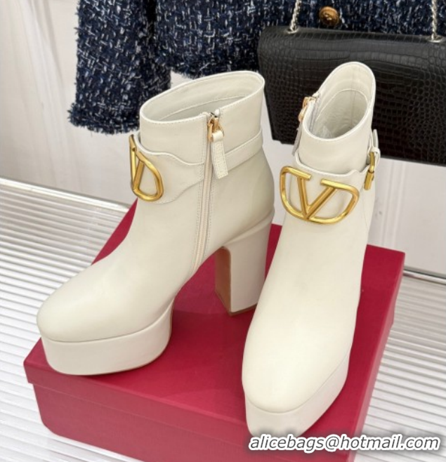 Good Looking Valentino VLOGO Signature Platform Ankle Boots 12.5cm in Calfskin Leather White 0224026