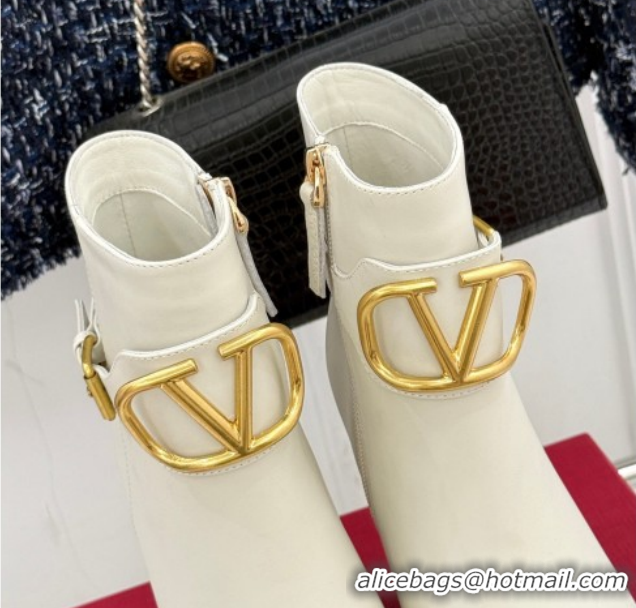 Good Looking Valentino VLOGO Signature Platform Ankle Boots 12.5cm in Calfskin Leather White 0224026
