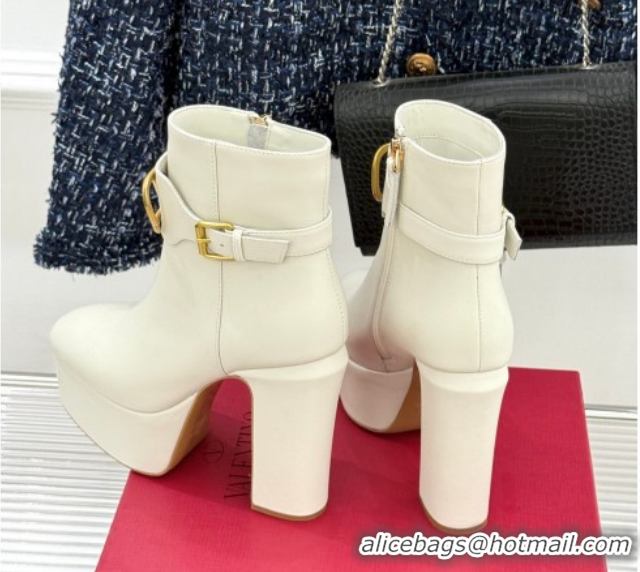 Good Looking Valentino VLOGO Signature Platform Ankle Boots 12.5cm in Calfskin Leather White 0224026