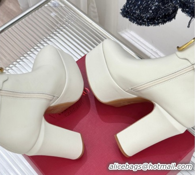 Good Looking Valentino VLOGO Signature Platform Ankle Boots 12.5cm in Calfskin Leather White 0224026