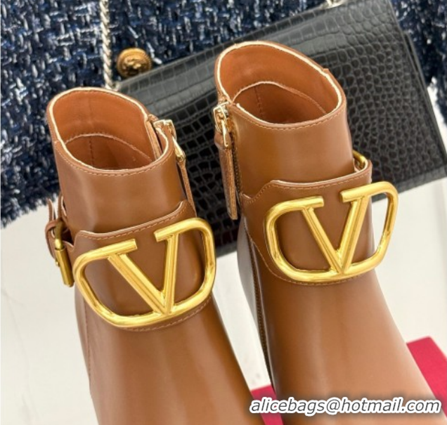 Good Quality Valentino VLOGO Signature Platform Ankle Boots 12.5cm in Calfskin Leather Brown 0224027