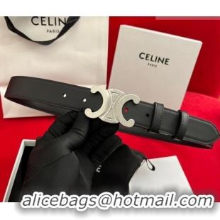 Promotional Celine Calfskin Leather Belt 3cm with Triomphe Logo Buckle CE011003 Black/Silver 2025